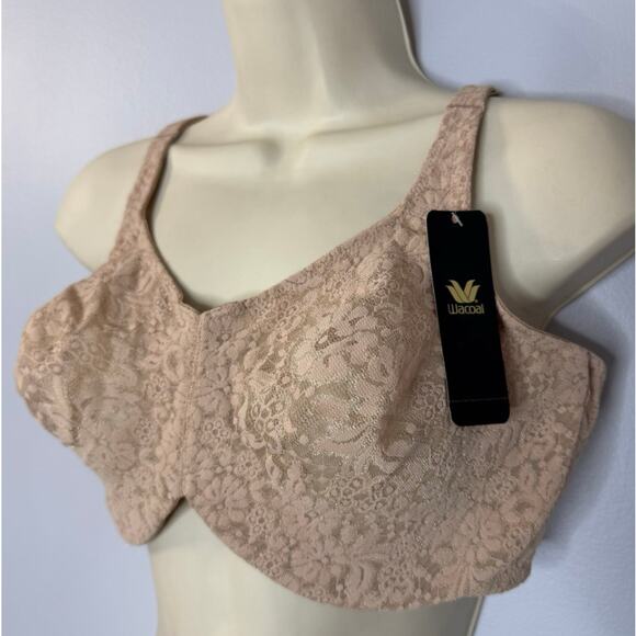 Wacoal Halo Lace Full Figure Underwire Bra Toast Beige Sz 40DD New - Picture 3 of 7